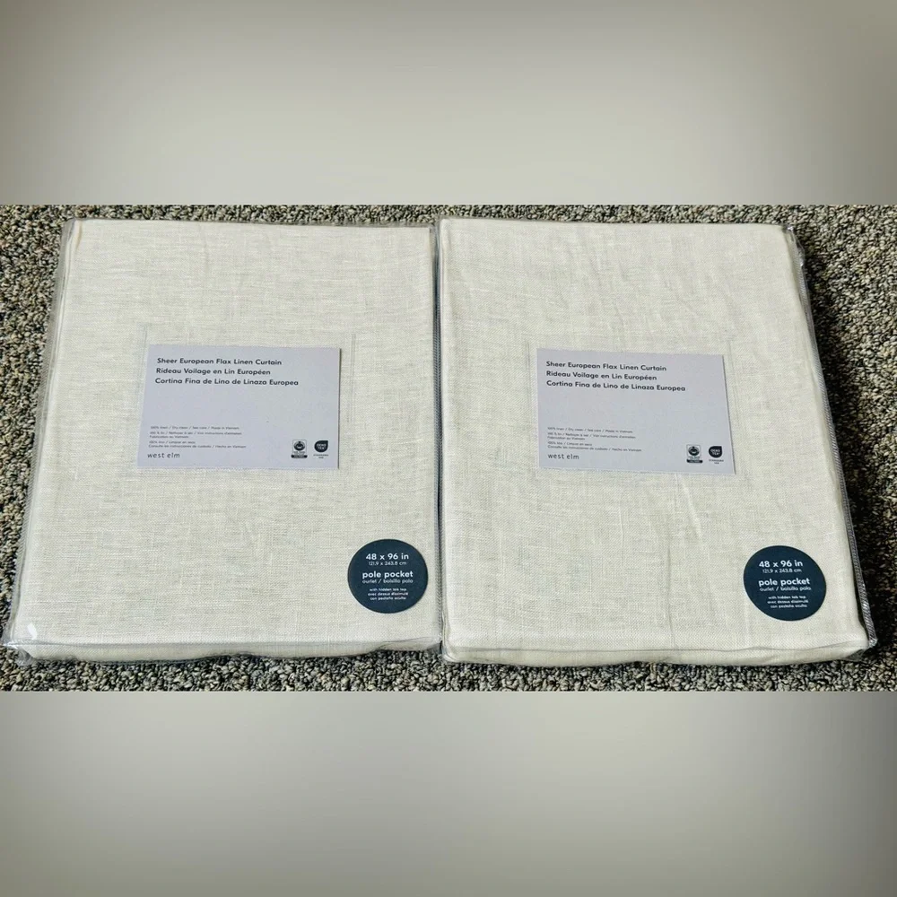 West Elm Sheer European Flax Linen Curtain 48 x 96” Set Of 2 NWT